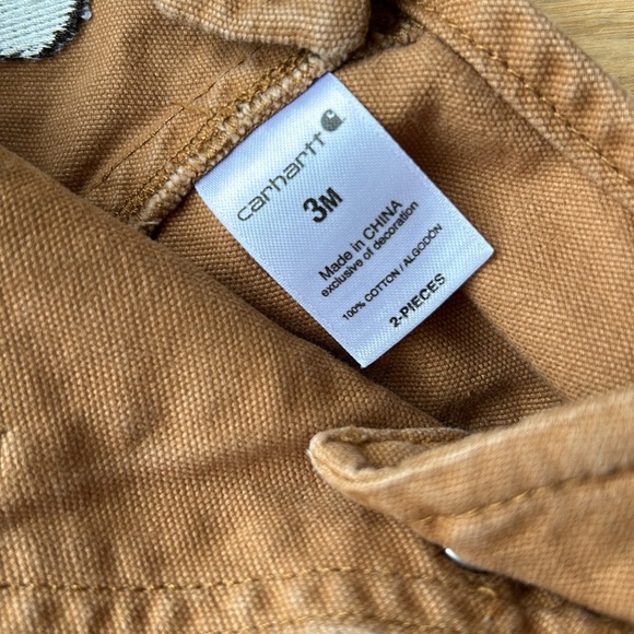 Carhartt bib overalls brown well worn size 3 months utility demin baby boy - Picture 4 of 6